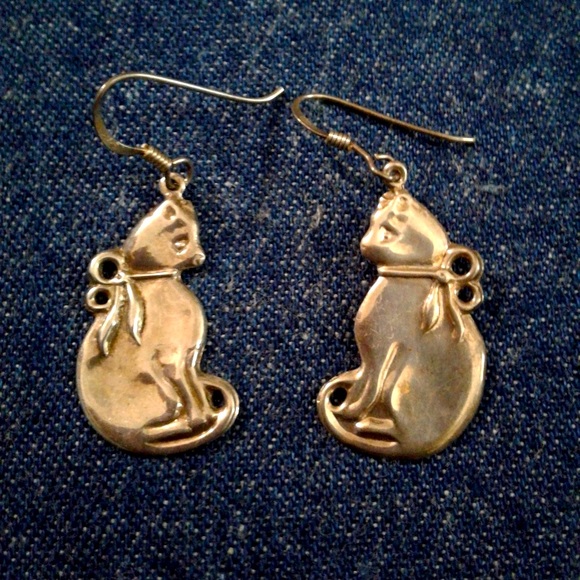 STERLING SILVER CAT EARRINGS - Picture 1 of 5